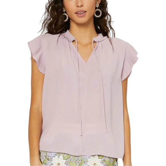Current Air Light Purple Ruffle Sleeve Pastel Blouse w/ Neck Tie Sz S - Picture 1 of 11